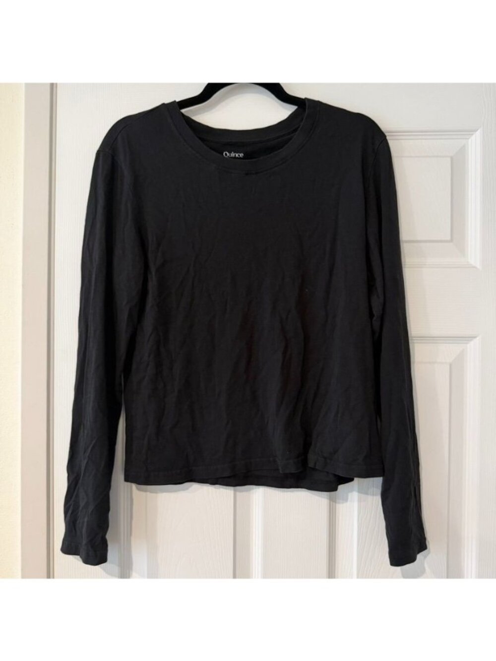 Quince Cotton Modal Relaxed Black Long Sleeve Crewneck Shirt Size Small